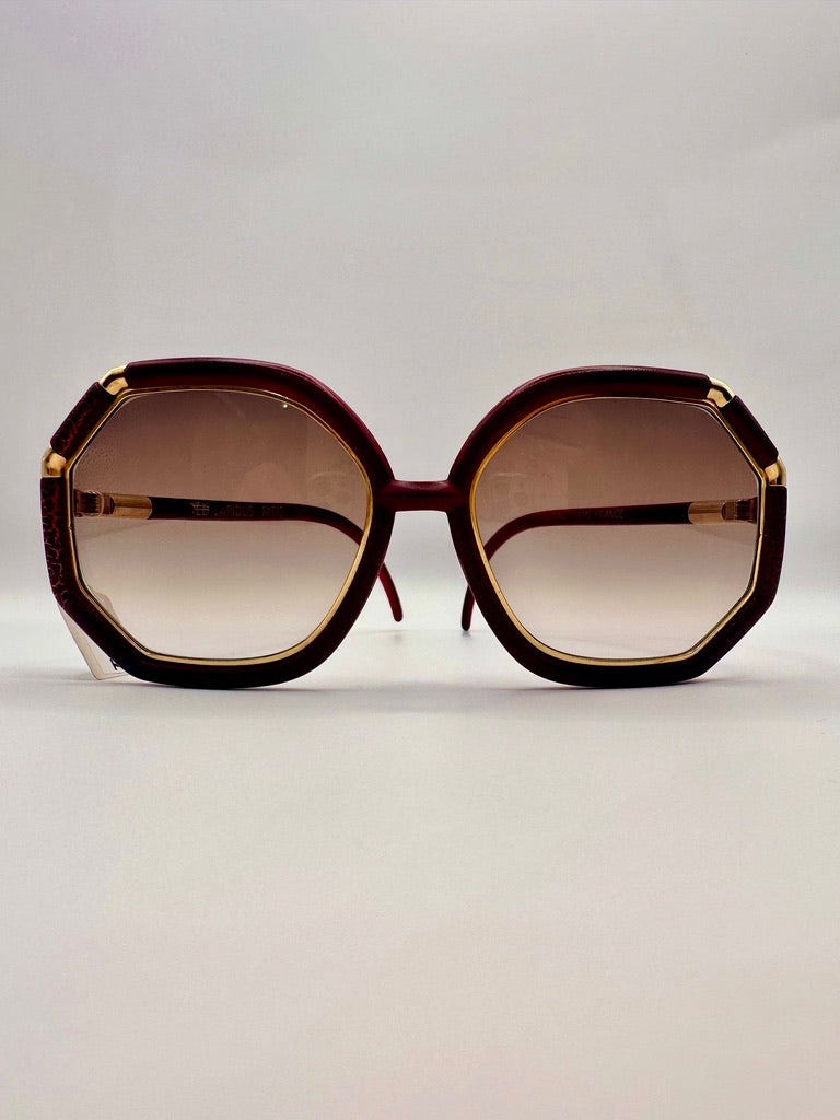 Burgundy Faux Leather Ted Lapidus Vintage Sunglasses